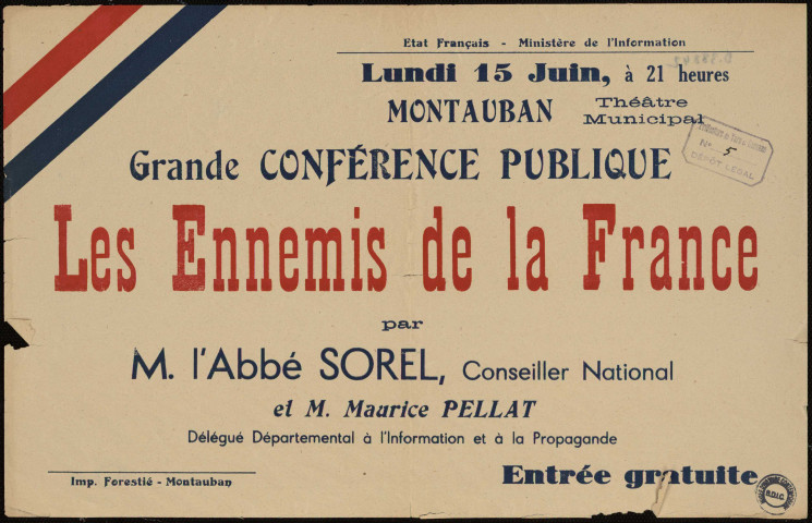 Grande conférence publique : les ennemis de la France