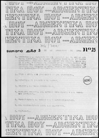 Argentina hoy n°25, 25 nov. 1983.