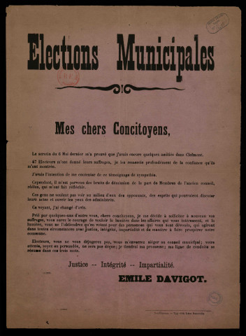 Élections Municipales : Vous m'enverrez siéger au conseil municipal... Emile Davigot