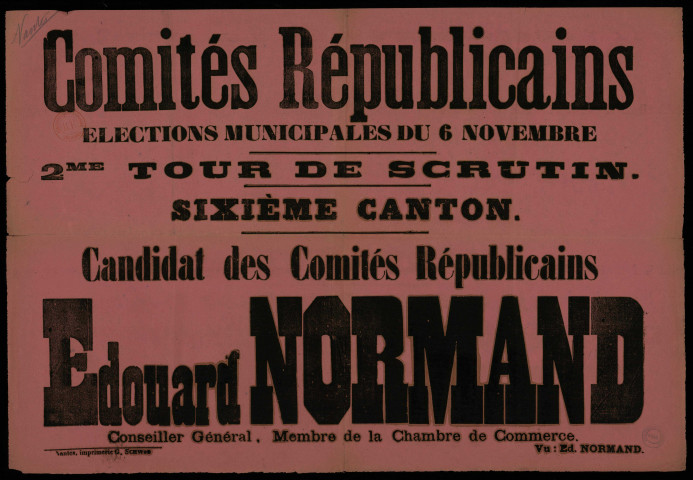 Comités Républicains Élections Municipales : Candidat des Comités Républicains Edouard Normand