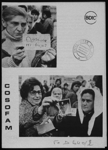 Commission de solidarité des parents de détenus, disparus et tués en Argentine (CO SO FAM) (France et Espagne). Comision de solidaridad con el pueblo argentino (COSPA) (Espagne), 1979-1983. Sous-Titre : Fonds Argentine
