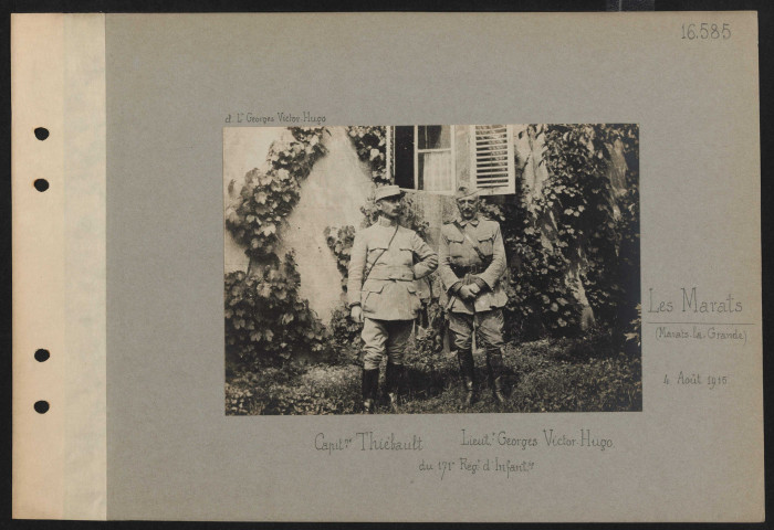 Les Marats (Marats-la-Grande). Capitaine Thiébault, lieutenant Georges Victor-Hugo du 171e régiment d'infanterie