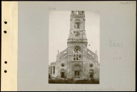 Reims. Eglise Saint-André bombardée : façade principale et clocher