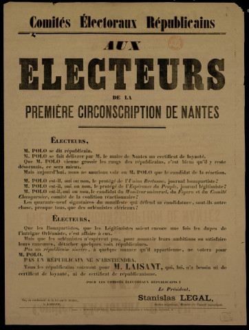 Aux électeurs de la première circonscription de Nantes : Stanislas Legal