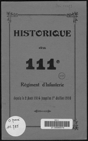 Historique du 111ème régiment d'infanterie
