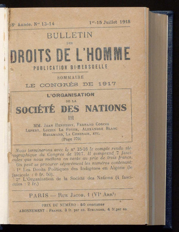 Juillet 1918 - Bulletin des Droits de l'Homme