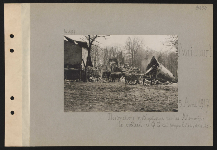 Avricourt. Destructions systématiques par les Allemands : le château, ex QG du prince Eitel, détruit