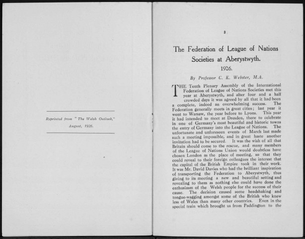 The Federation of League of Nations Societies at Aberystwyth. Sous-Titre :