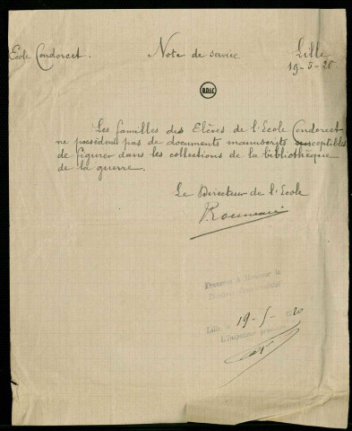 Lettres adressées par M.Gérard, Inspecteur primaire à Lille