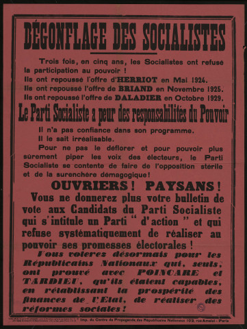 Dégonflage des socialistes