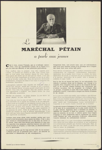 Le maréchal Pétain a parlé aux jeunes