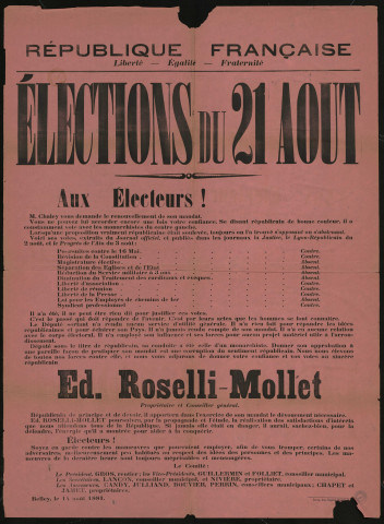 Élections du 21 août : Donner Vos votes au Républicain Ed. Roselli-Mollet