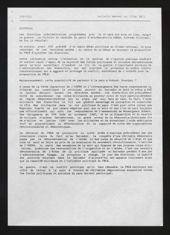 Bulletin mensuel d'information de la représentation du FDR-FMLN - 1989