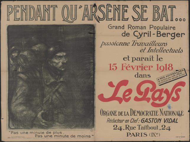 Pendant qu'Arsène se bat& Grand roman popuplaire de Cyril-Berger... dans Le Pays