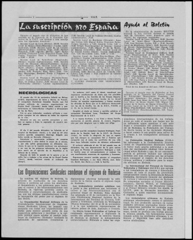 Boletín de la Unión general de trabajadores en España (1966 ; n° 255-266). Autre titre : Suite : Boletín de la Unión general de trabajadores de España en el exilio