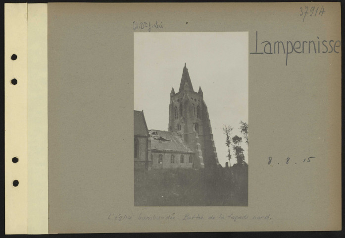 Lampernisse. L'église bombardée. Partie de la façade nord