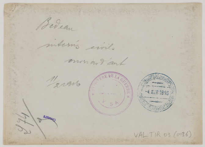 Bedeau. Internés civils. Ouvriers d'art