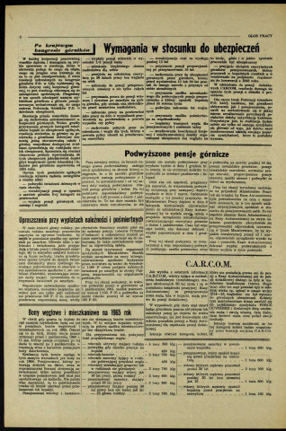 Glos Pracy (1965; n°1- n°12)  Sous-Titre : Miesiecznik robotnikow polskich zrzeszonych w C. G. T. Force Ouvrière.  Autre titre : "La Voix du Travail". Journal polonais de la C. G. T. Force Ouvrière