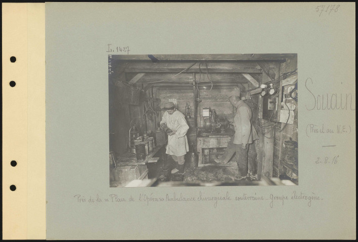 Souain (près et au nord-est). Près de la "Place de l'Opéra". Ambulance chirurgicale souterraine. Groupe électrogène