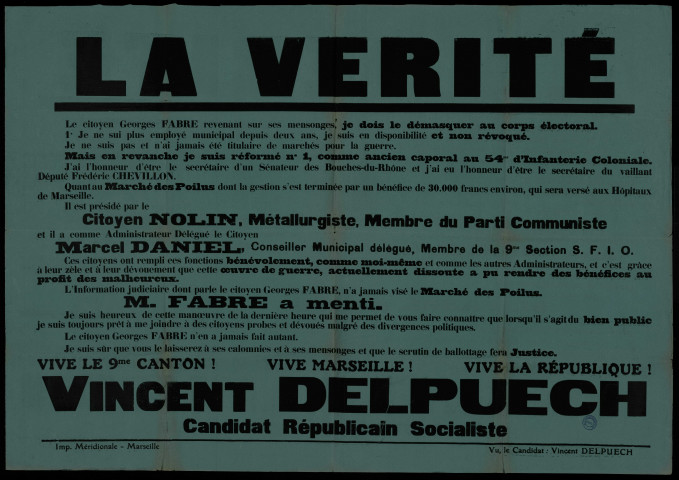 La Vérité : Vincent Delpuech Candidat Républicain Socialiste