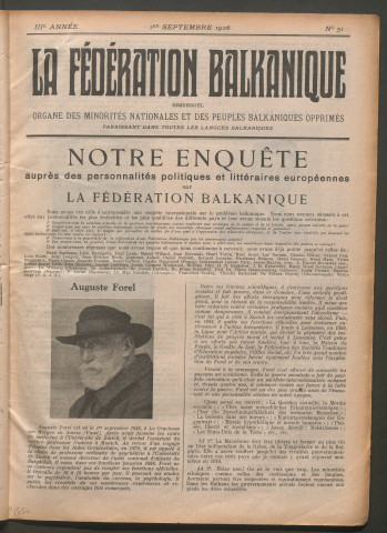 Septembre 1926 - La Fédération balkanique