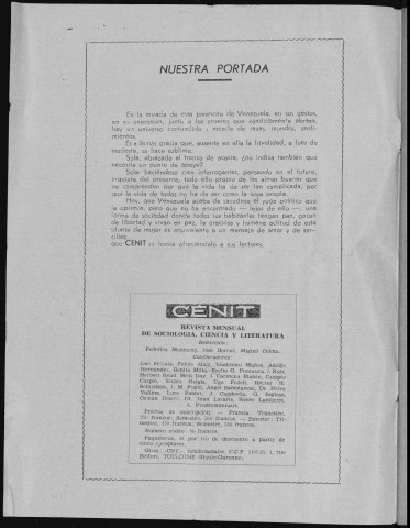 Cénit (1959 ; n° 97-108). Sous-Titre : Revista de sociología, ciencia y literatura