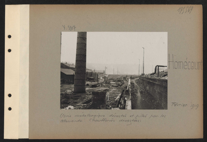 Homécourt. Usine métallurgique dévastée et pillée par les Allemands. Chaufferie dévastée