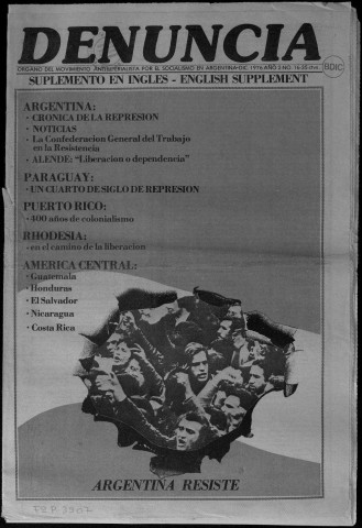 Denuncia. N°16. Dic. 1976. Sous-Titre : Órgano del movimiento antimperialista por el socialismo en Argentina