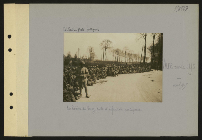Aire-sur-la-Lys. Aux lisières du bourg. Halte d'infanterie portugaise