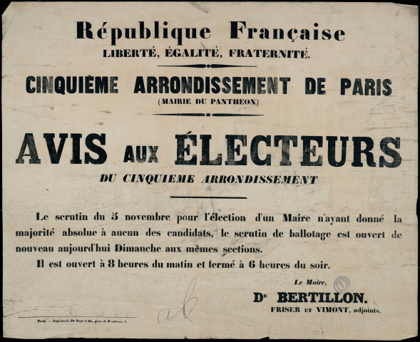 Avis aux électeurs du Cinquième arrondissement : scrutin de ballotage