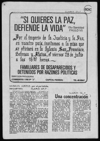 El Canillita : informaciones de Argentina, 31 octobre 1978. Sous-Titre : Fonds Argentine
