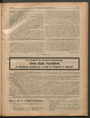 Octobre 1927 - La Fédération balkanique