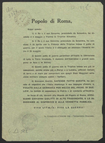 Guerre mondiale 1914-1918. Italie. Propagande