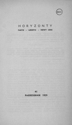 Année 1959 : Horyzonty . Sous-Titre : Paryz - Londyn - Nowy Jork. Autre titre : Revue mensuelle