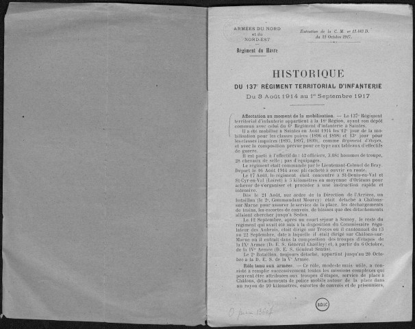 Historique du 137ème régiment territorial d'infanterie