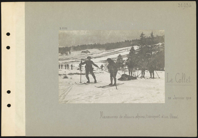 Le Collet. Manœuvres de skieurs alpins ; transport d'un blessé