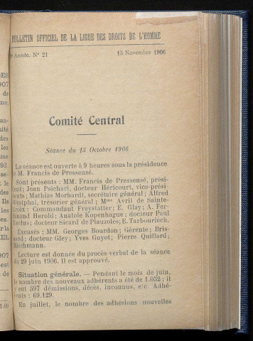 Novembre 1906 - Bulletin officiel de la Ligue des Droits de l'Homme