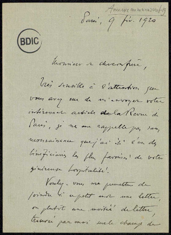 Lettre trouvée par M. Chamaron sur le champ de bataille de la Marne, aux environs de Mourmelon-le-Grand.