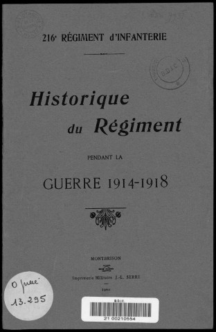 Historique du 216ème régiment d'infanterie