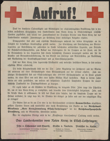 Landeskomittee vom Roten Kreuz in Elsass-Lothringen &amp; Spenden zugeflossenen