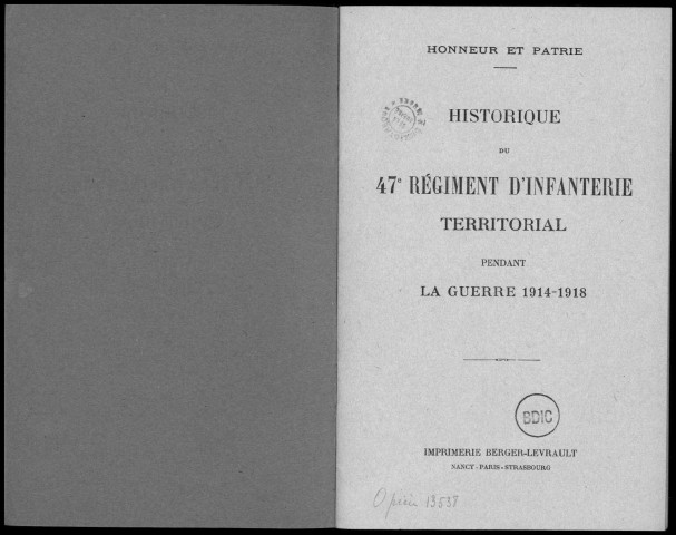 Historique du 47ème régiment territorial d'infanterie