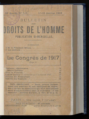 Janvier 1918 - Bulletin des Droits de l'Homme