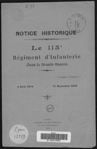 Historique du 115ème régiment d'infanterie