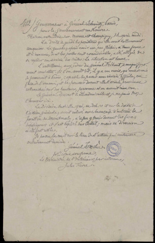 Gouverneur à Général Schmitz pour le gouvernement au Louvre…