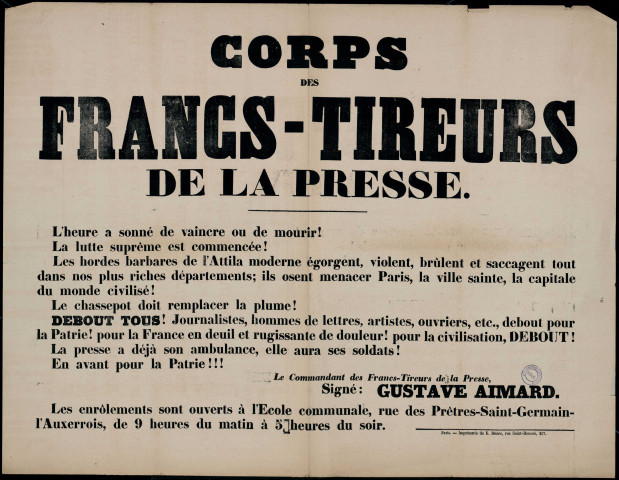 Corps des Francs-tireurs de la presse : debout tous ! Journalistes…