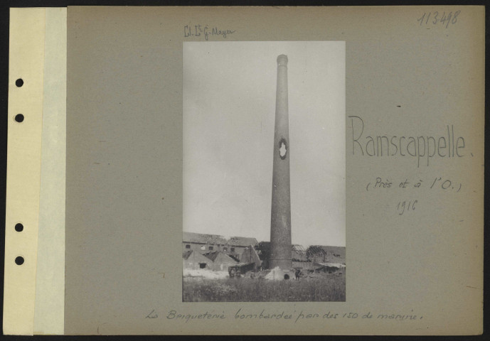 Ramscapelle (près et à l'ouest). La briqueterie bombardée par des 150 de marine