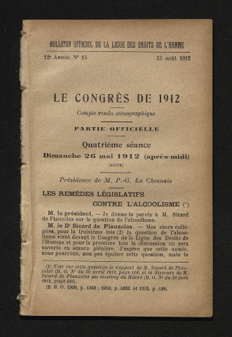 Août 1911 - Bulletin officiel de la Ligue des Droits de l'Homme