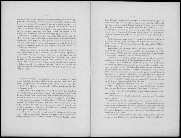 Congrès national de la paix. Clermont-Ferrand. 1911. Rapport sur la question des sanctions économiques en cas de violation du droit international