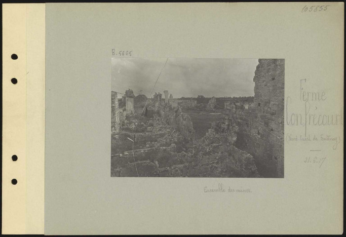 Ferme Confrécourt (nord-ouest de Fontenoy). Ensemble des ruines