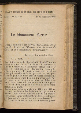 Décembre 1909 - Bulletin officiel de la Ligue des Droits de l'Homme